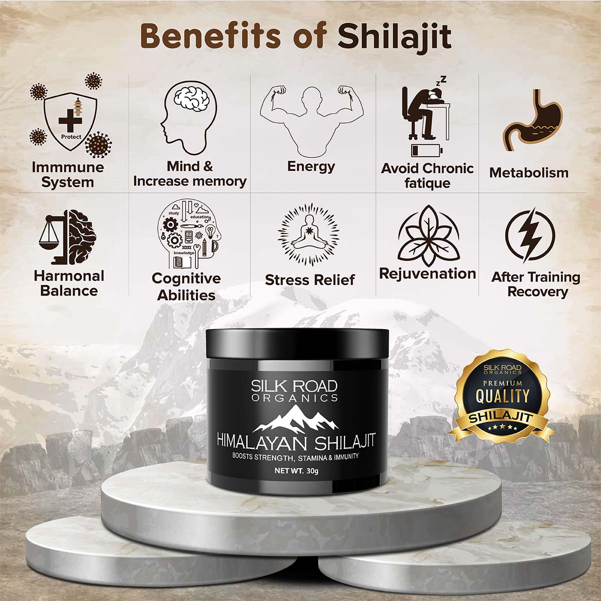 Pure Himalayan Shilajit Resin (30g) with Fulvic Acid & 85+ Trace Minerals for Metabolism, Immune Support, Energy & Focus – Includes Measuring Spoon