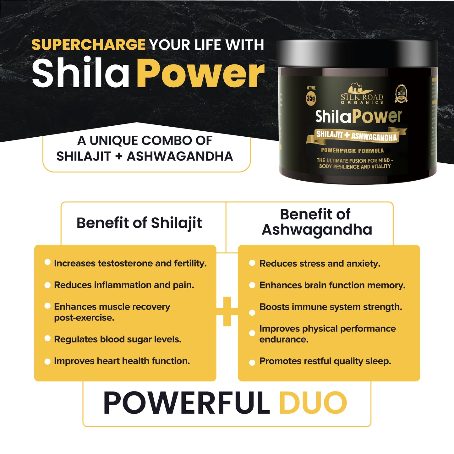 Silk Road Organics Premium ShilaPower Shilajit Resin with Free Hanging Metal Spoon – Pure Himalayan Shilajit with Ashwagandha & 85+ Trace Minerals for Energy & Stamina