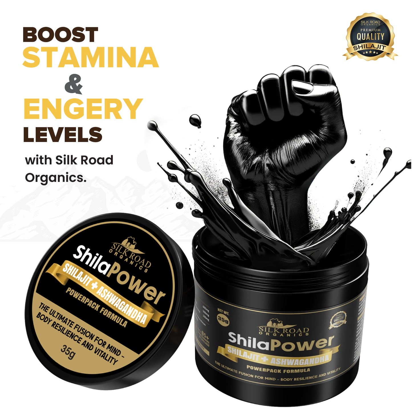 ShilaPower Himalayan Shilajit & Ashwagandha (35g) – Fulvic Acid, 85+ Minerals – Energy, Stress Relief, Focus & Immune Support | Spoon Included
