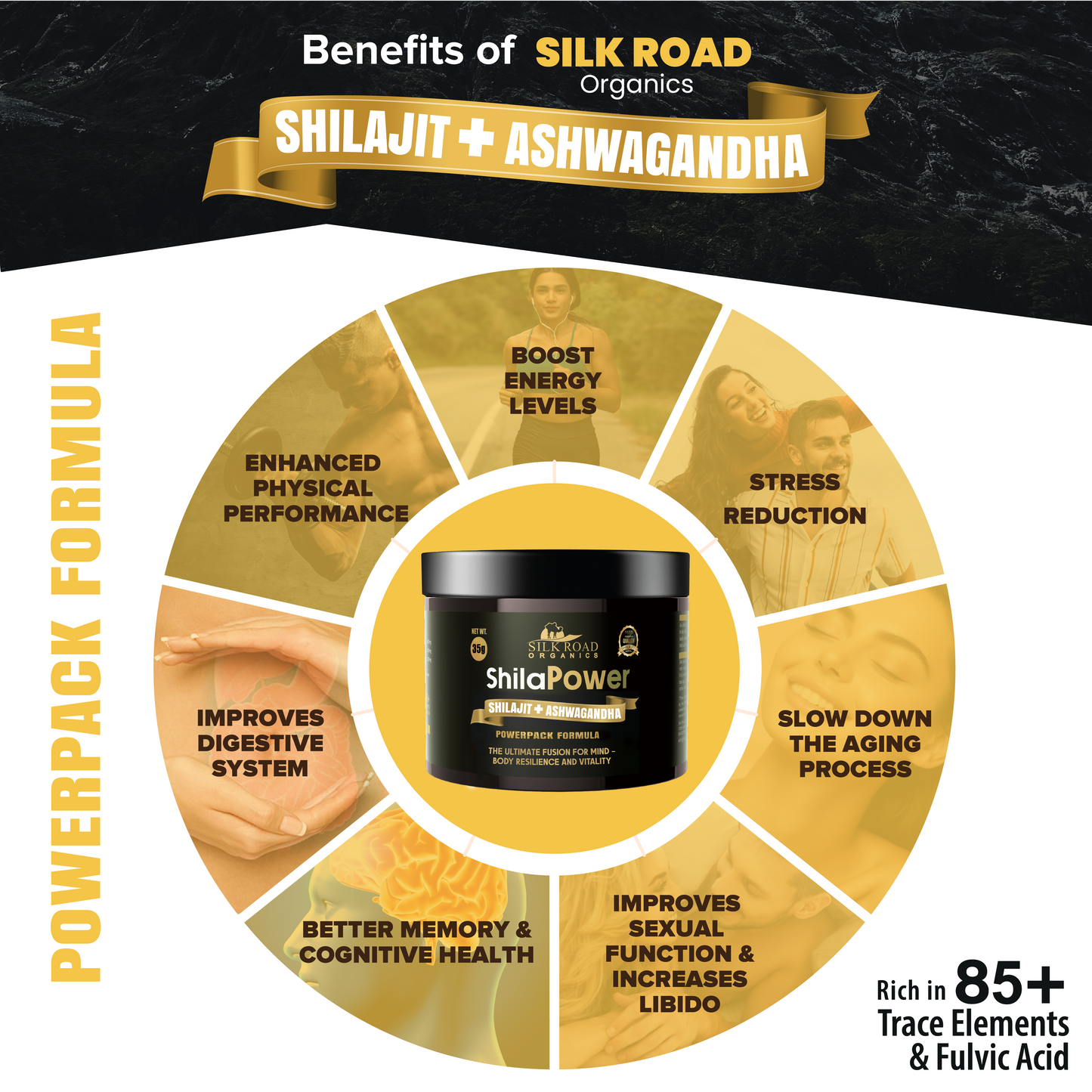 Silk Road Organics Premium ShilaPower Shilajit Resin with Free Hanging Metal Spoon – Pure Himalayan Shilajit with Ashwagandha & 85+ Trace Minerals for Energy & Stamina