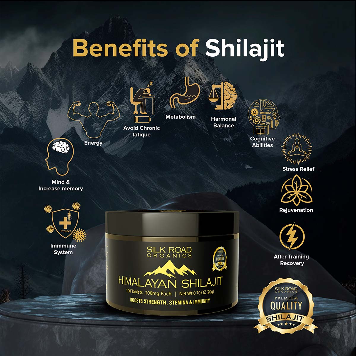 Pure Himalayan Shilajit 100 Pills Jar