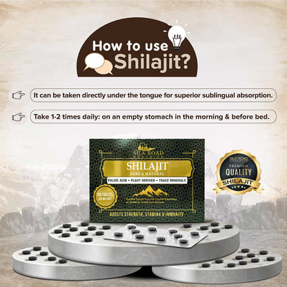 Silk Road Premium 150 Count Pure Shilajit Tablets - Each Tablet Contains 200mg of Plant-Derived Fulvic Minerals, Promoting Metabolism and Strengthening Immune System Support