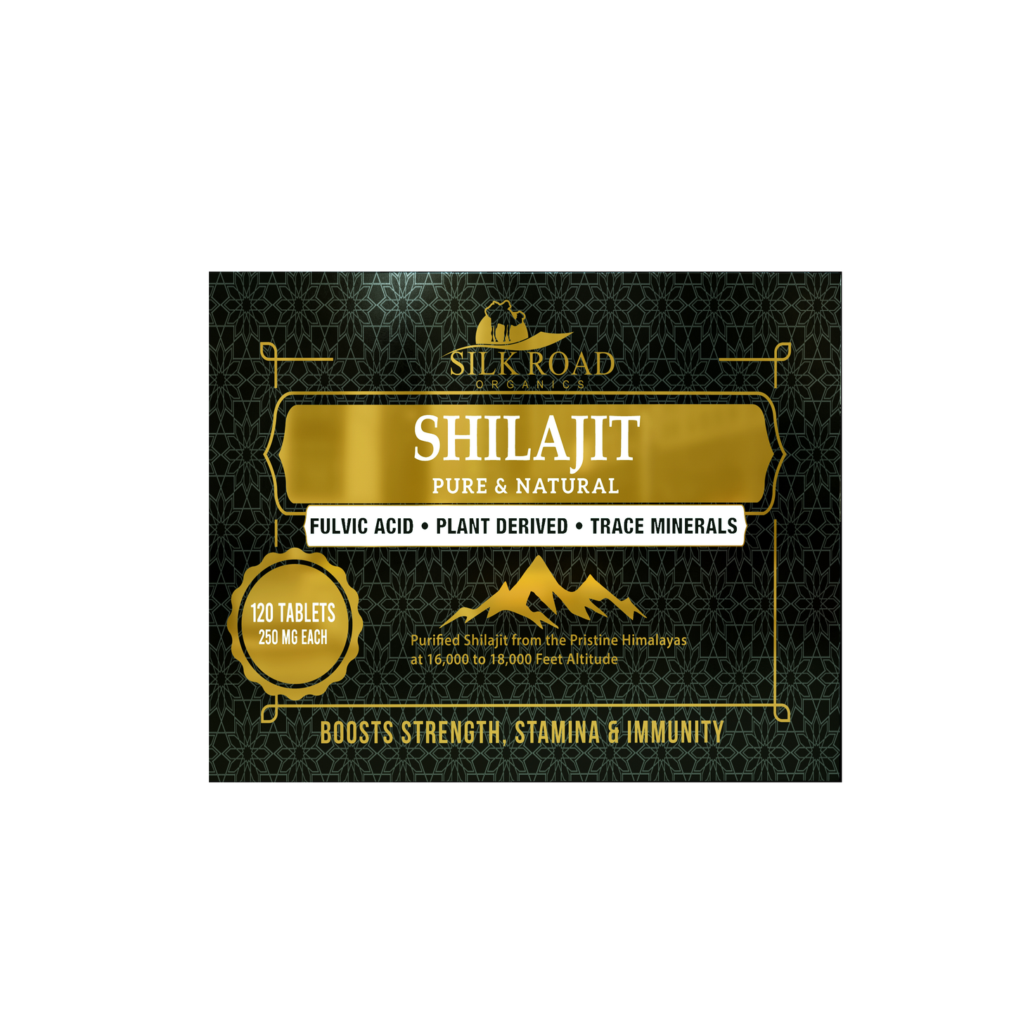 Silk Road Premium 150 Count Pure Shilajit Tablets - Each Tablet Contains 200mg of Plant-Derived Fulvic Minerals, Promoting Metabolism and Strengthening Immune System Support