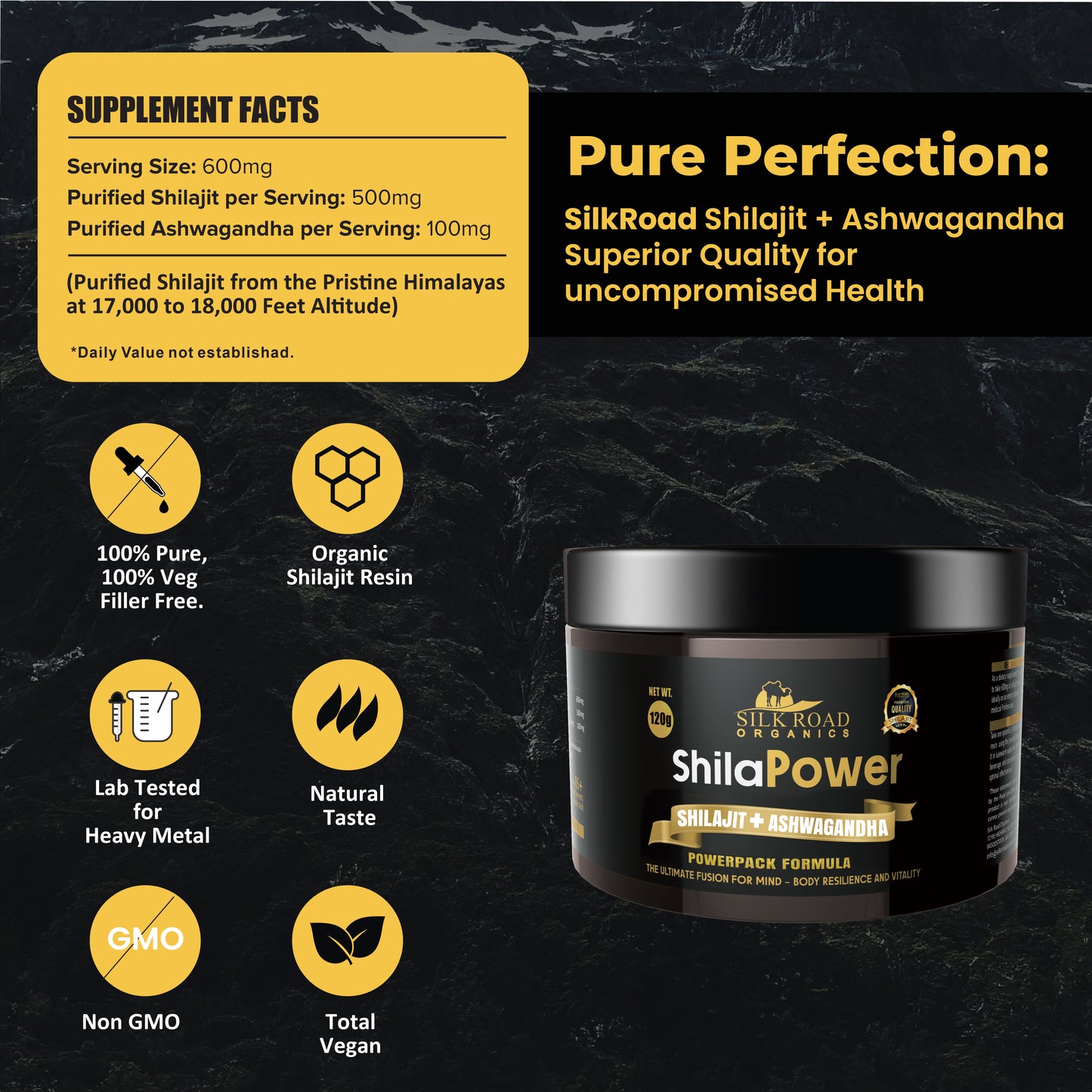 ShilaPower Himalayan Shilajit & Ashwagandha (35g) – Fulvic Acid, 85+ Minerals – Energy, Stress Relief, Focus & Immune Support | Spoon Included