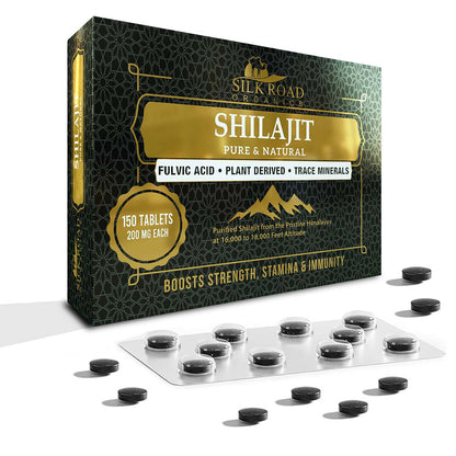 Silk Road Premium 150 Count Pure Shilajit Tablets - Each Tablet Contains 200mg of Plant-Derived Fulvic Minerals, Promoting Metabolism and Strengthening Immune System Support